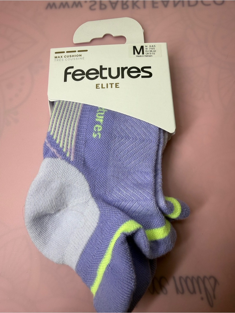 Feetures Elite Women’s Lilac Athletic Low-Cut Socks with Lime Green Accent